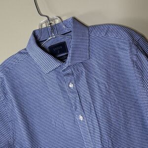 Stitch Note Dress Shirt Mens 17 Large‎ Blue Preppy Business Egyptian Cotton